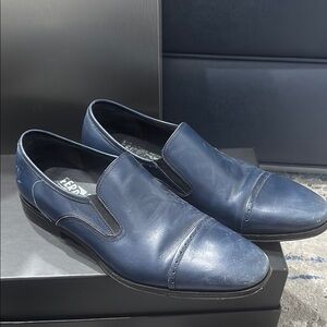 Salvatore Ferragamo Blue Leather Loafers with Elastic Panels